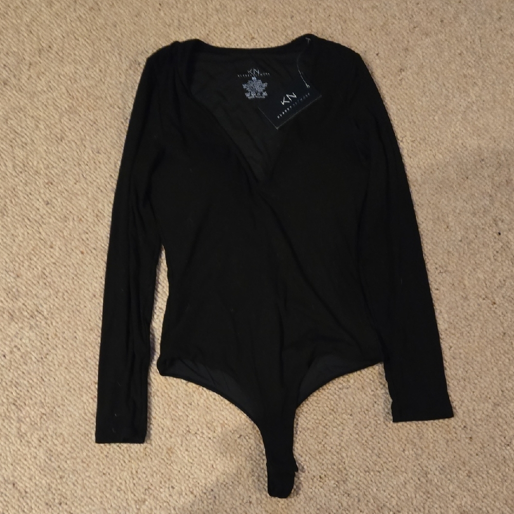 Klassy Network Black Deep V-Neck Bodysuit